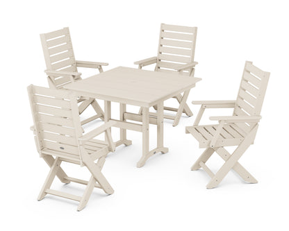 POLYWOOD® Captain Folding Chair 5-Piece Farmhouse Dining Set in Sand