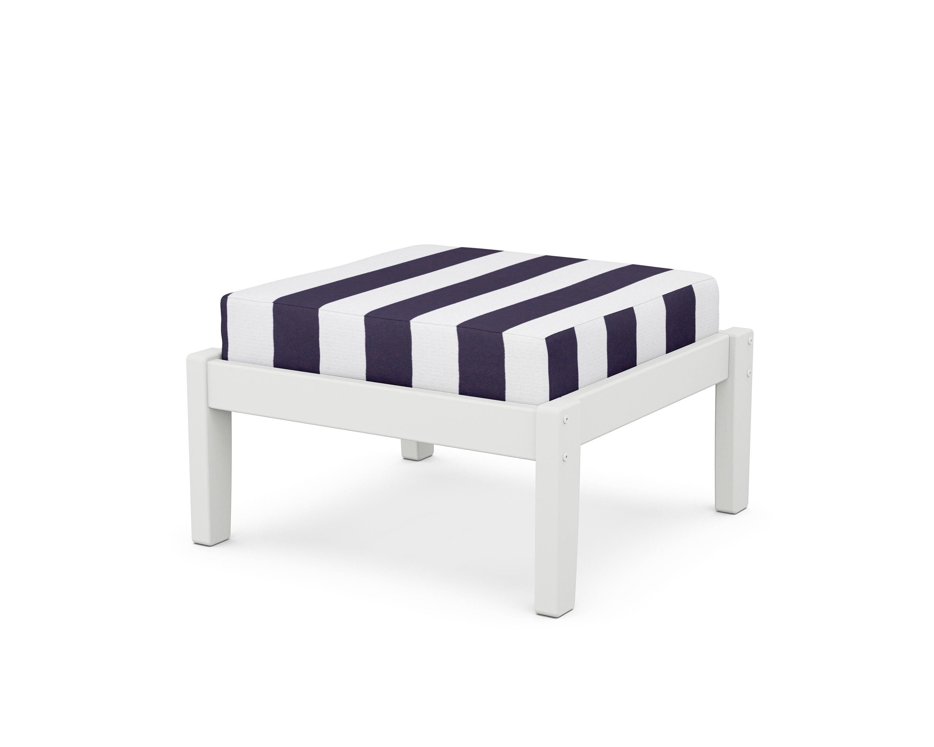 Unbranded Deep Seating Ottoman in White / Cabana Stripe Navy