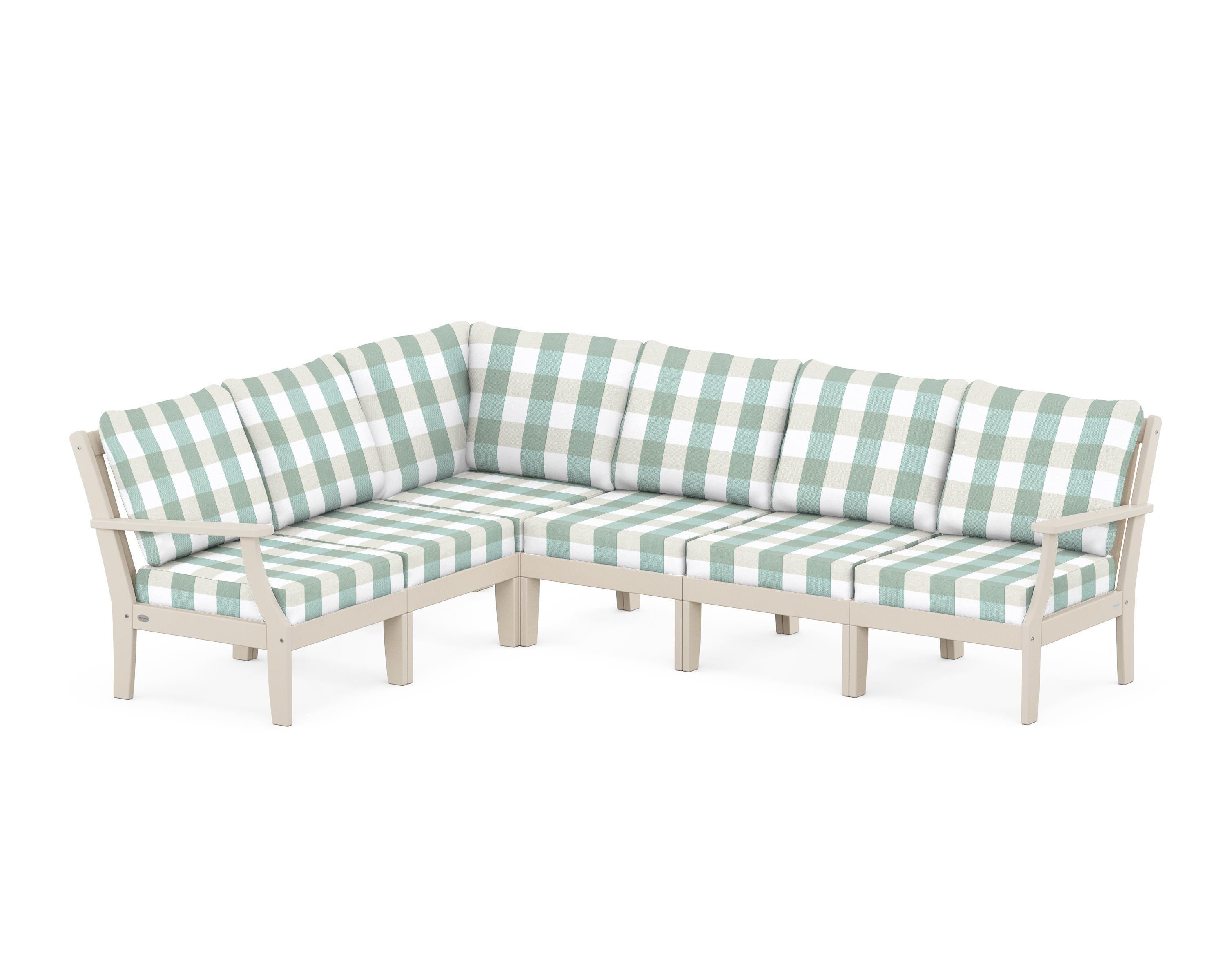 POLYWOOD® Braxton Modular 6-Piece Deep Seating Set in Sand / Buffalo Plaid Glacier Spa