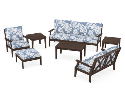 POLYWOOD® Braxton 7-Piece Deep Seating Set in Mahogany / Leaf Sky Blue