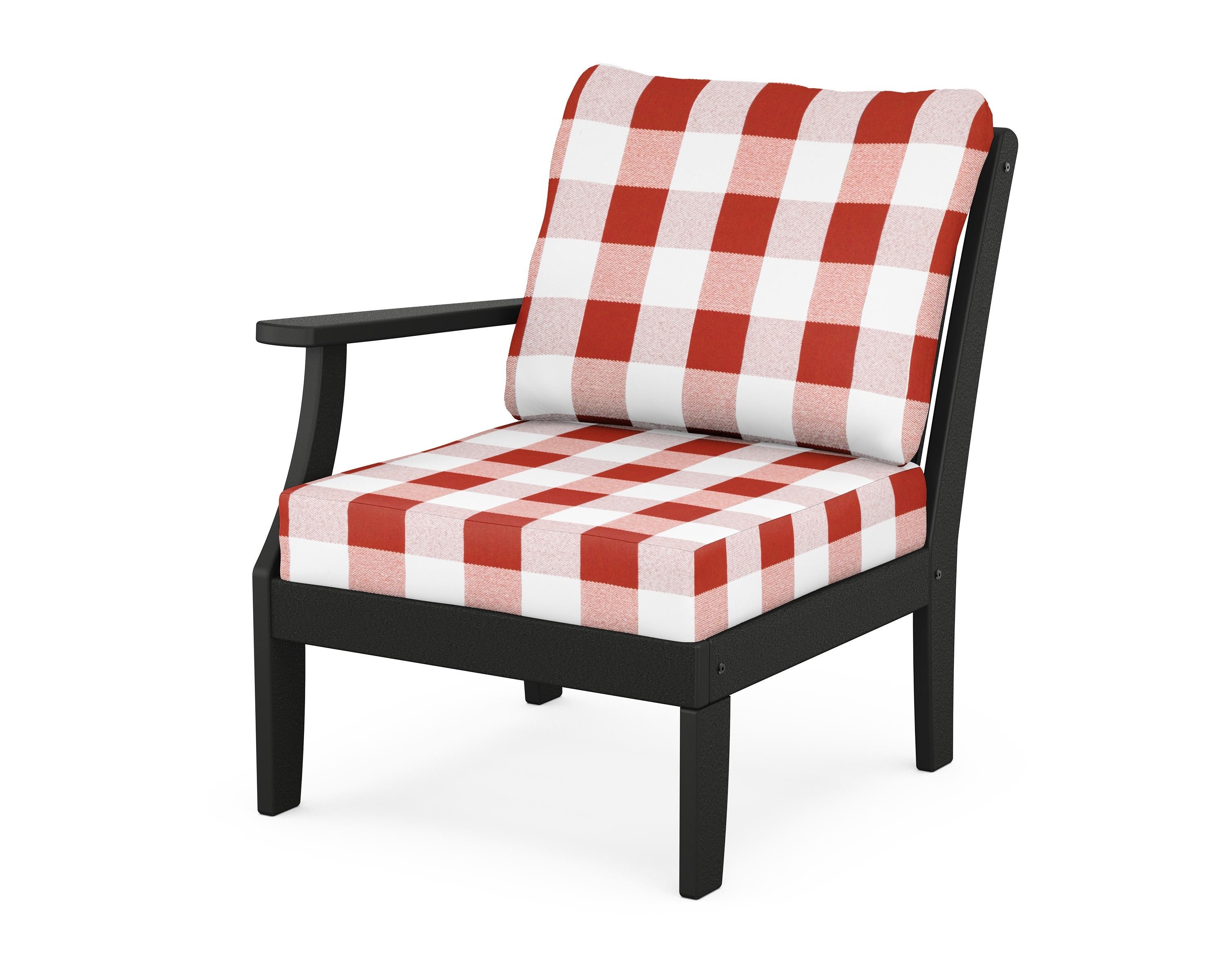 POLYWOOD® Braxton Modular Left Arm Chair in Black / Buffalo Plaid Crimson