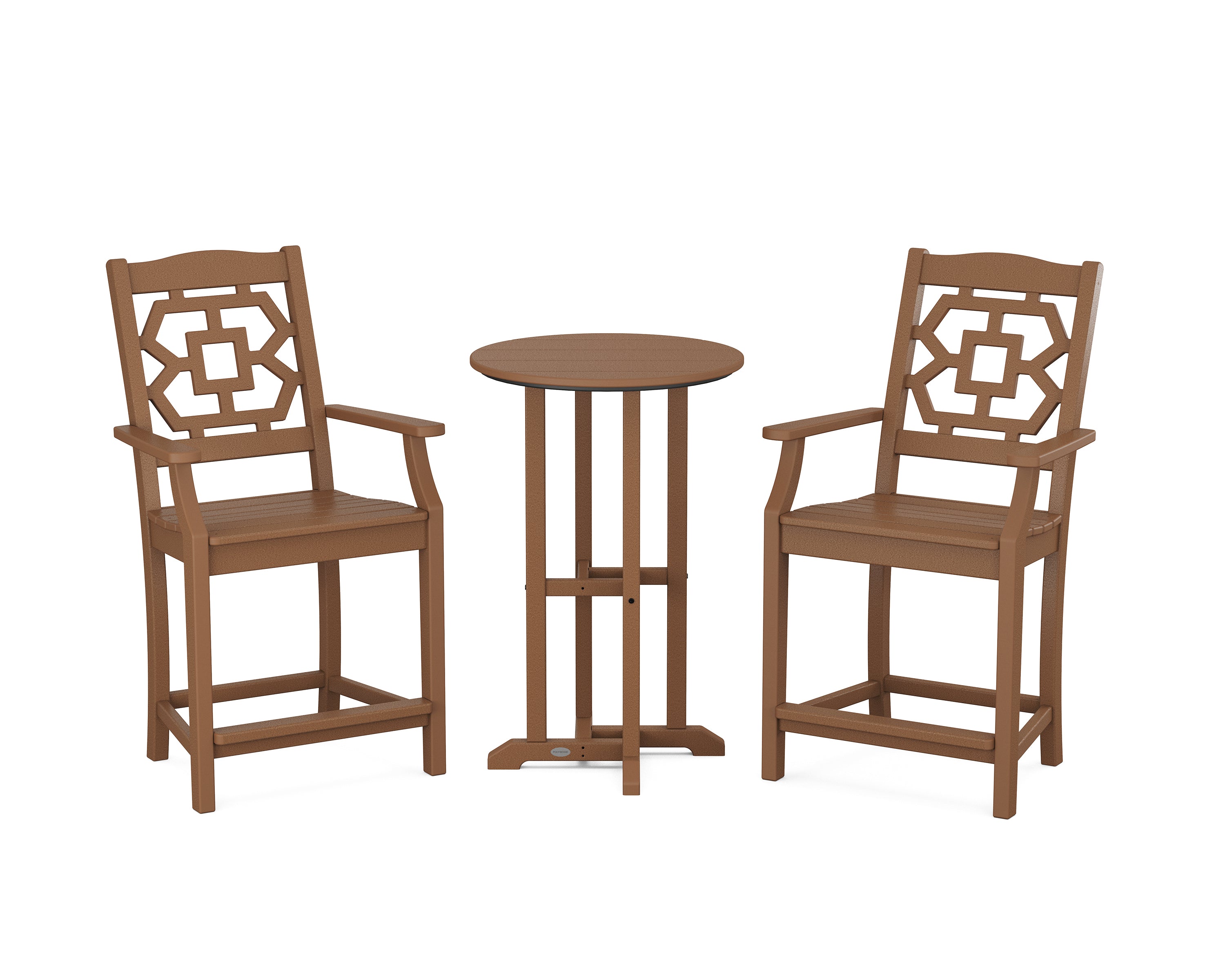 Martha Stewart by POLYWOOD® Chinoiserie 3-Piece Farmhouse Bistro Counter Set in Teak