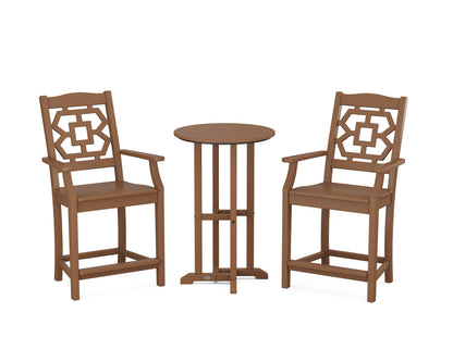 Martha Stewart by POLYWOOD® Chinoiserie 3-Piece Farmhouse Bistro Counter Set in Teak