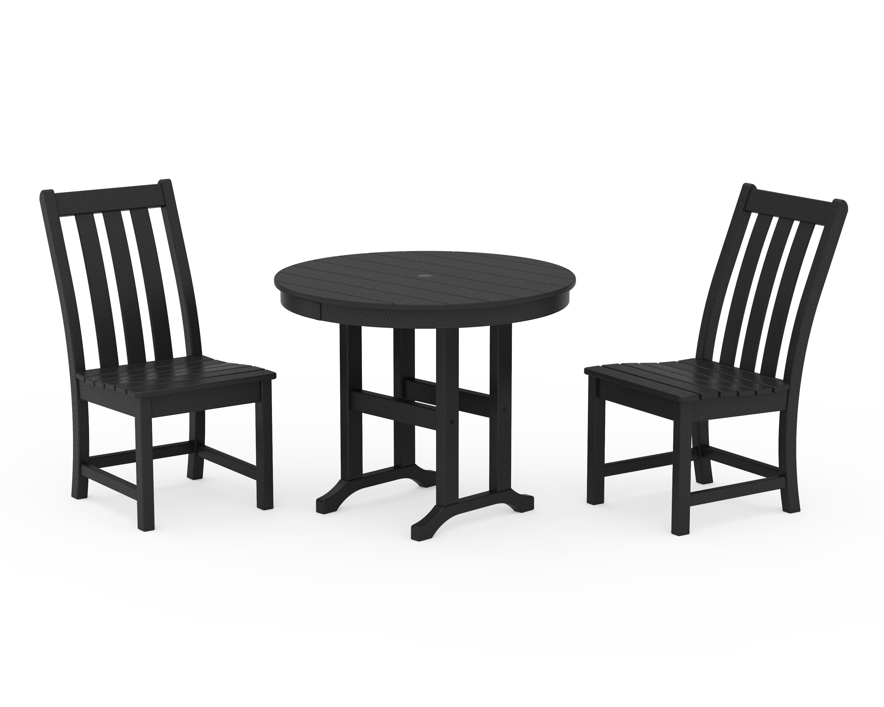 POLYWOOD® Vineyard Side Chair 3-Piece Round Dining Set in Black