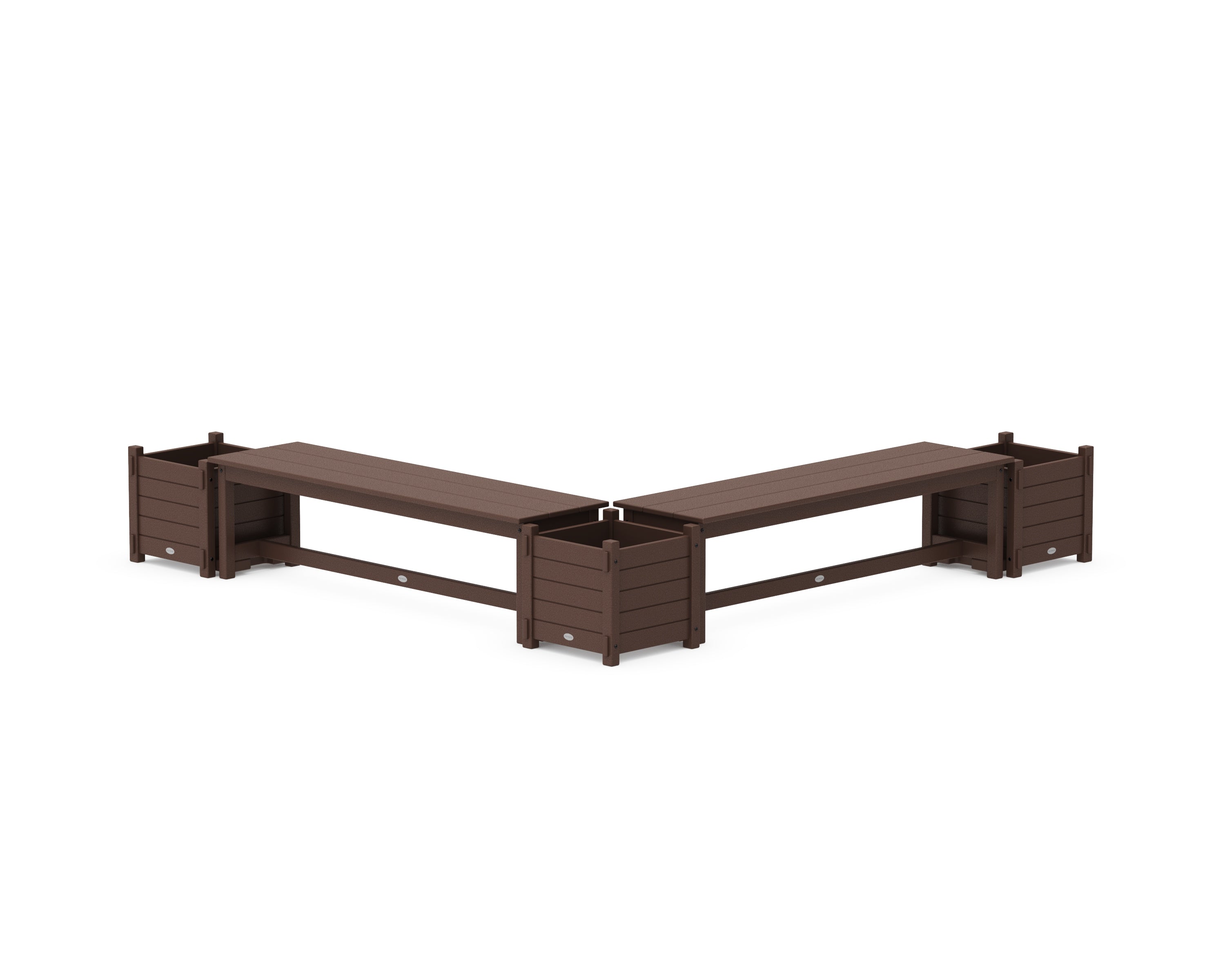 POLYWOOD® 60" Nautical L- Shaped Planter Bench Corner Set in Mahogany