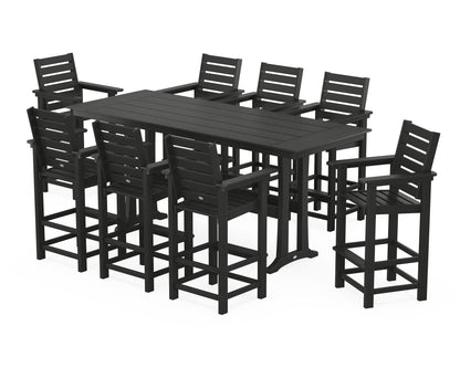 POLYWOOD® Captain 9-Piece Farmhouse Bar Set with Trestle Legs in Black