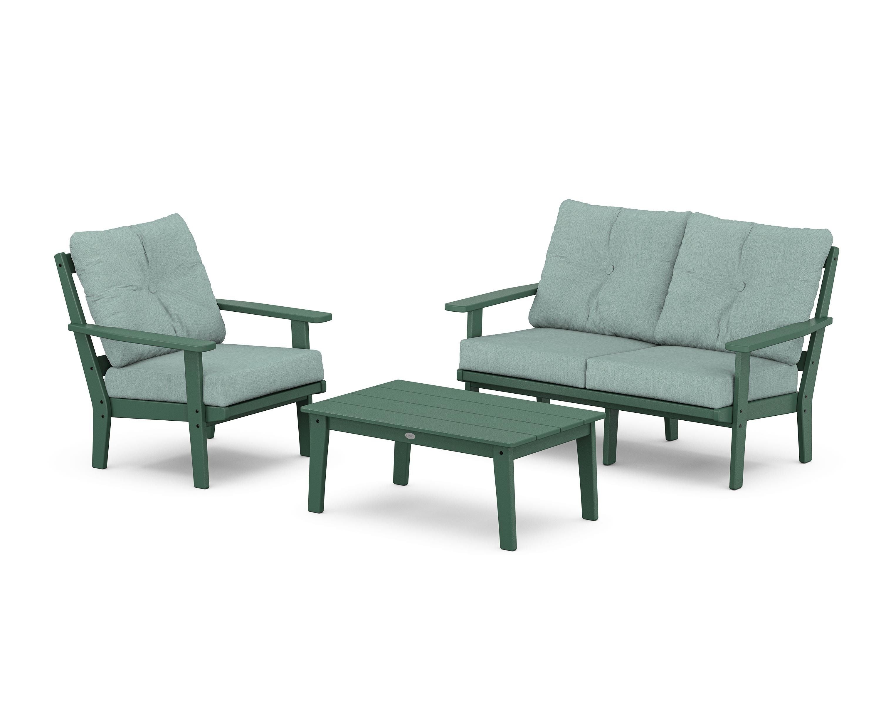 POLYWOOD® Prairie 3-Piece Deep Seating Set with Loveseat in Green / Glacier Spa
