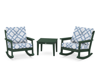 POLYWOOD® Vineyard 3-Piece Deep Seating Rocker Set in Green / Trellis Sky Blue