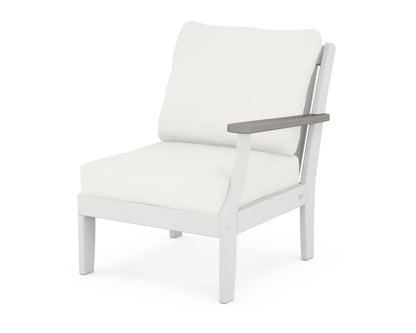 POLYWOOD® Braxton Modular Right Arm Chair in White / Driftwood / Natural Linen