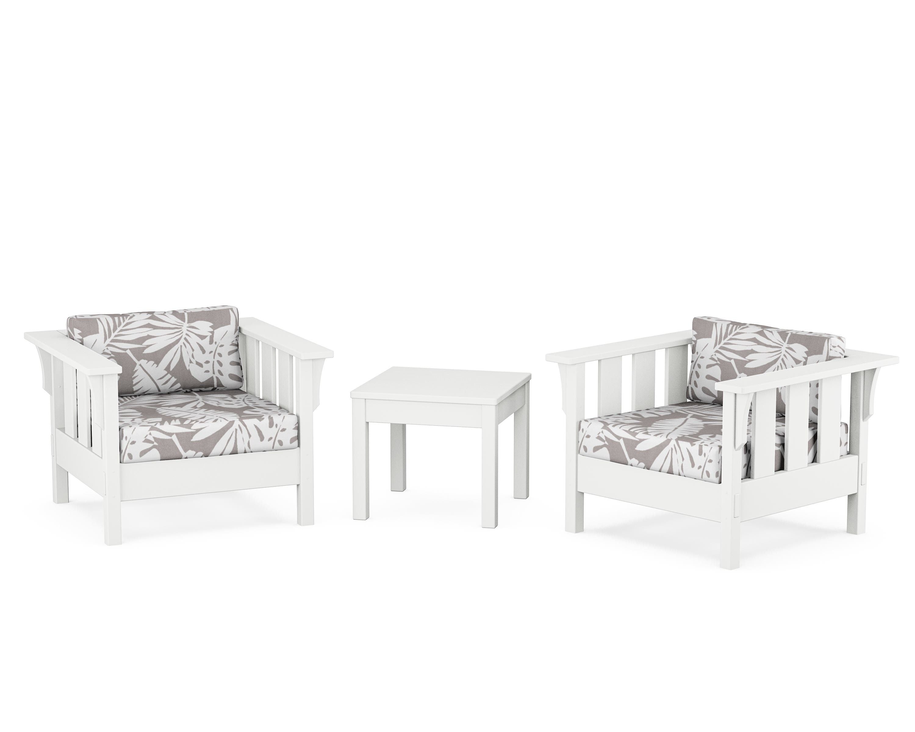 Martha Stewart by POLYWOOD® Acadia 3-Piece Deep Seating Set in White / Leaf Grey Mist