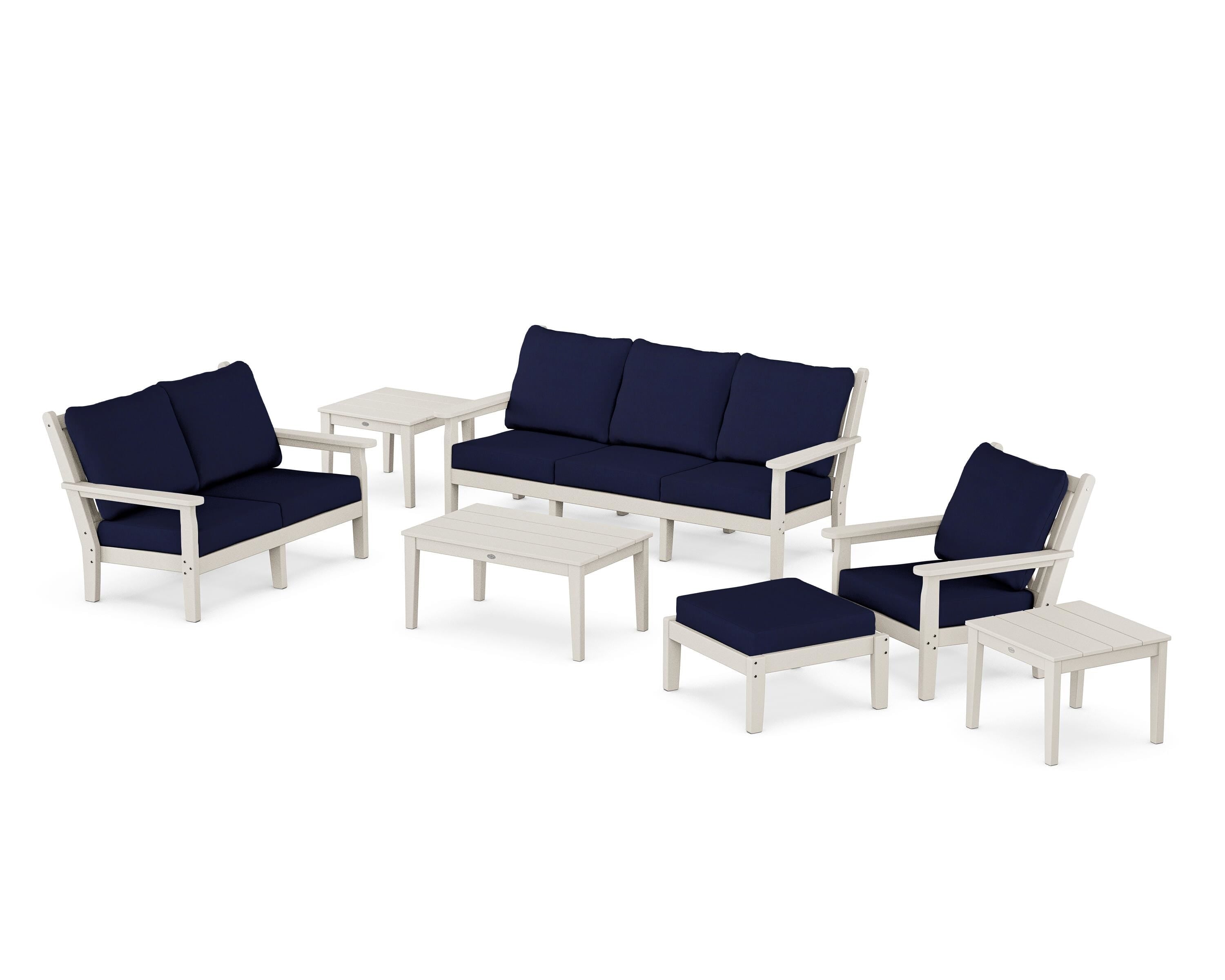POLYWOOD® Chippendale 7-Piece Deep Seating Set in Sand / Navy