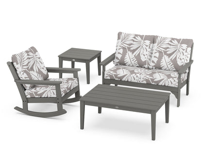POLYWOOD® Vineyard 4-Piece Deep Seating Rocker Set in Slate Grey / Leaf Grey Mist
