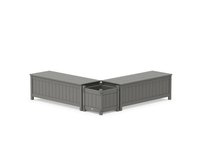 POLYWOOD® 48" Vineyard L- Shaped Planter Storage Bench Set in Slate Grey
