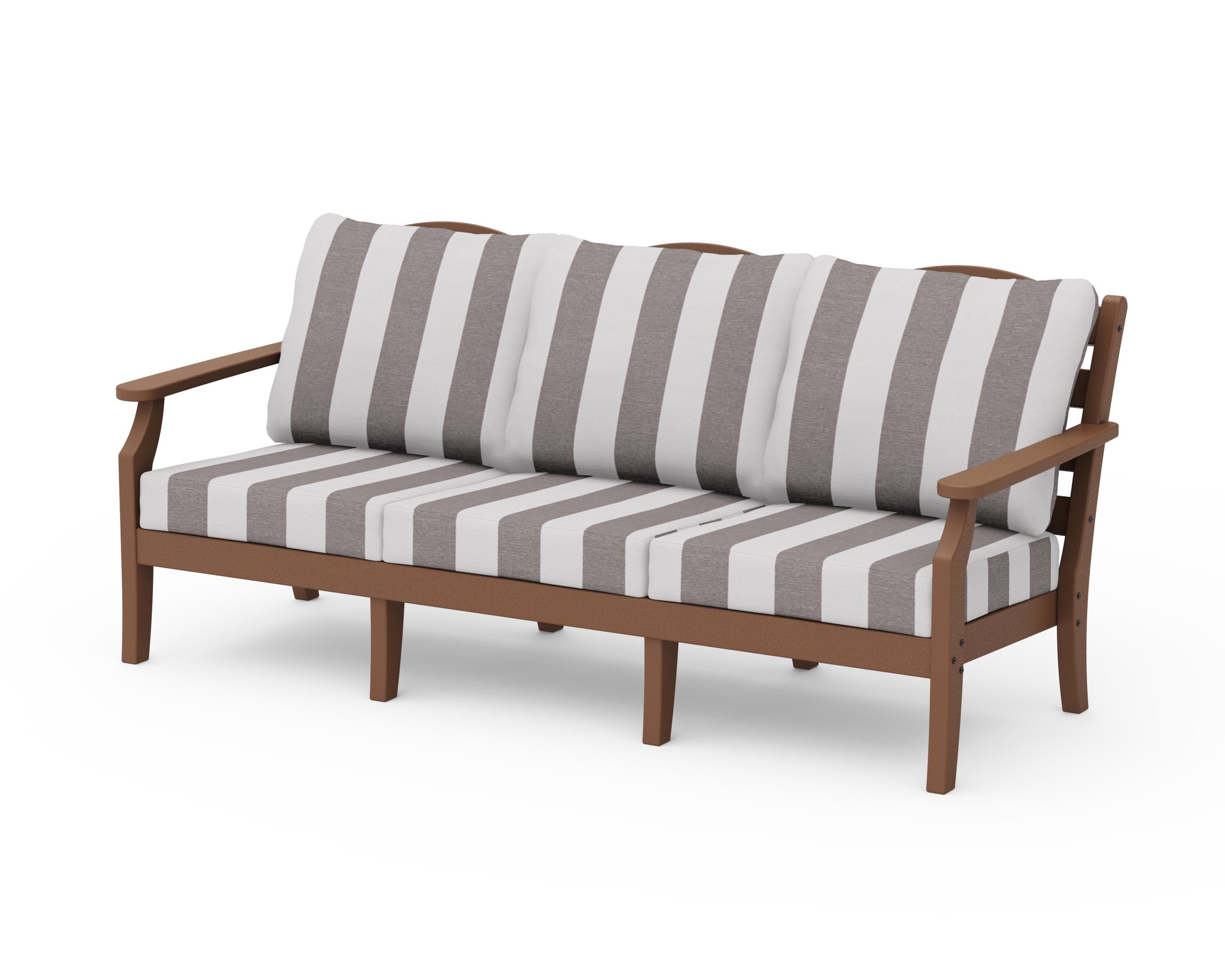 Draper James™ by  POLYWOOD® Savannah Deep Seating Sofa in Teak / Cabana Stripe Grey Mist