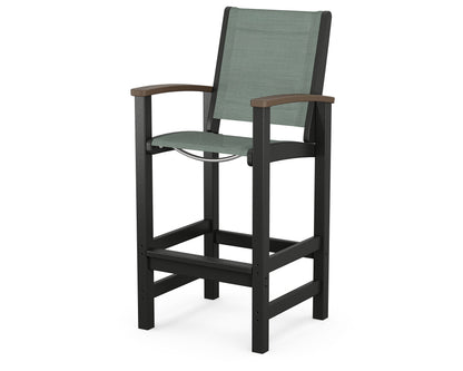 POLYWOOD® Coastal Bar Chair in Black / Kona / Dupioni Sea Mist Sling