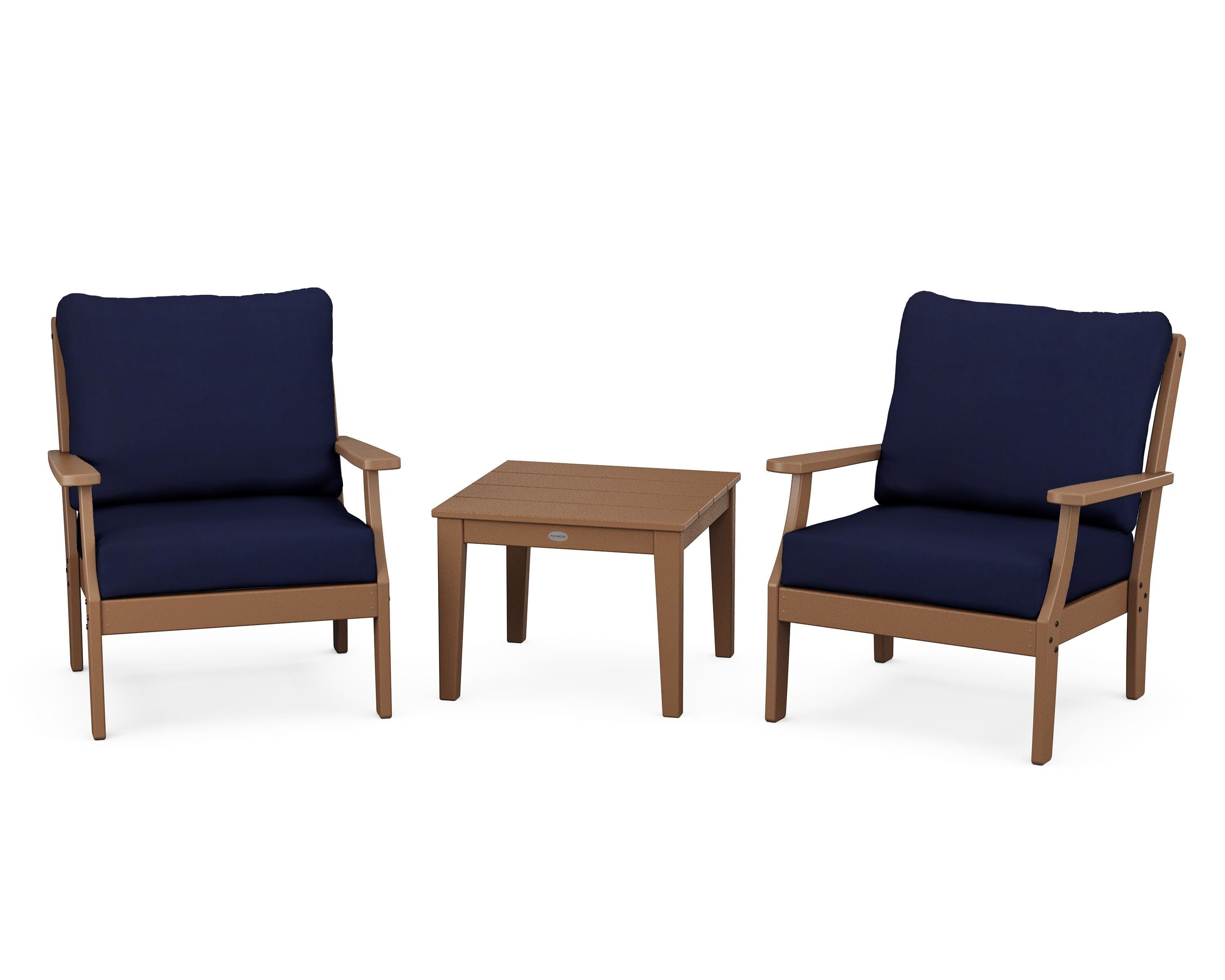 POLYWOOD® Braxton 3-Piece Deep Seating Set in Teak / Navy
