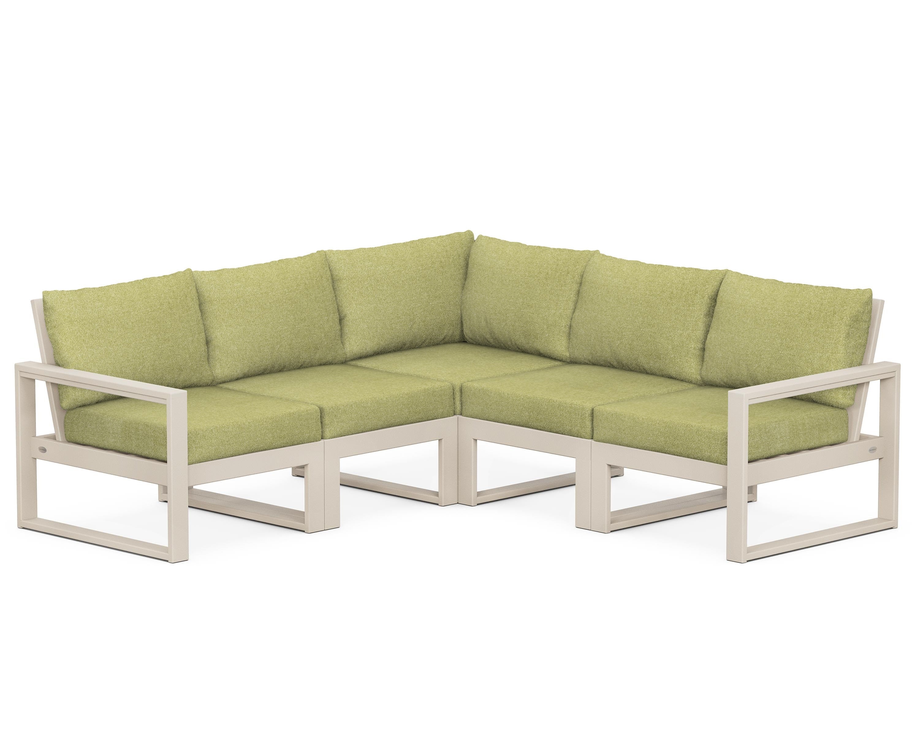 POLYWOOD® EDGE 5-Piece Modular Deep Seating Set in Sand / Chartreuse Boucle