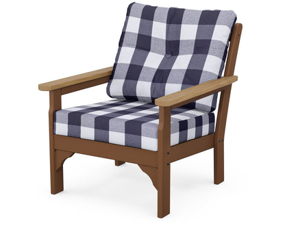 POLYWOOD® Vineyard Deep Seating Chair in Teak / Natural / Buffalo Plaid Navy
