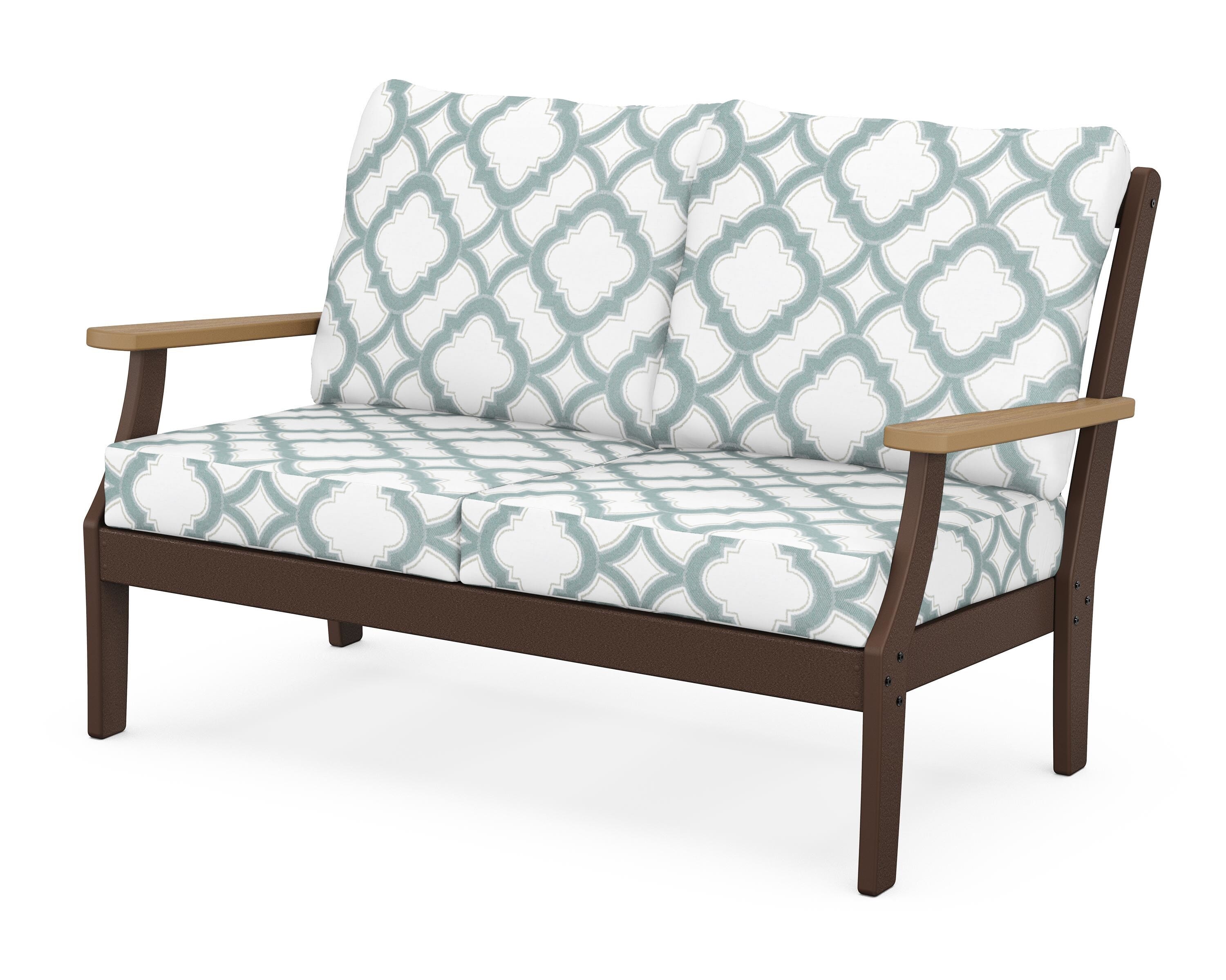 POLYWOOD® Braxton Deep Seating Loveseat in Mahogany / Natural / Trellis Glacier Spa
