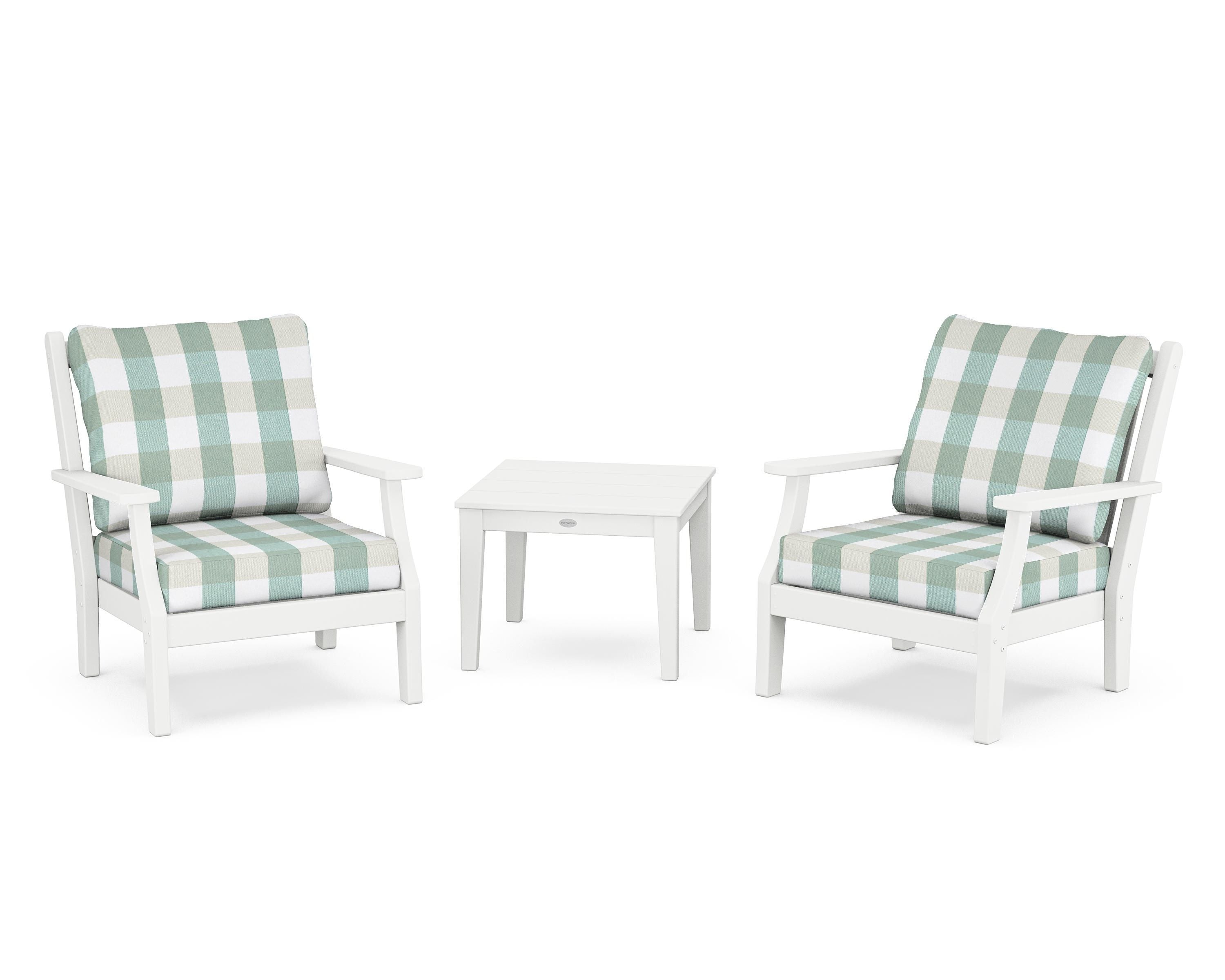 Country Living Wovendale 3-Piece Deep Seating Set in White / Buffalo Plaid Glacier Spa