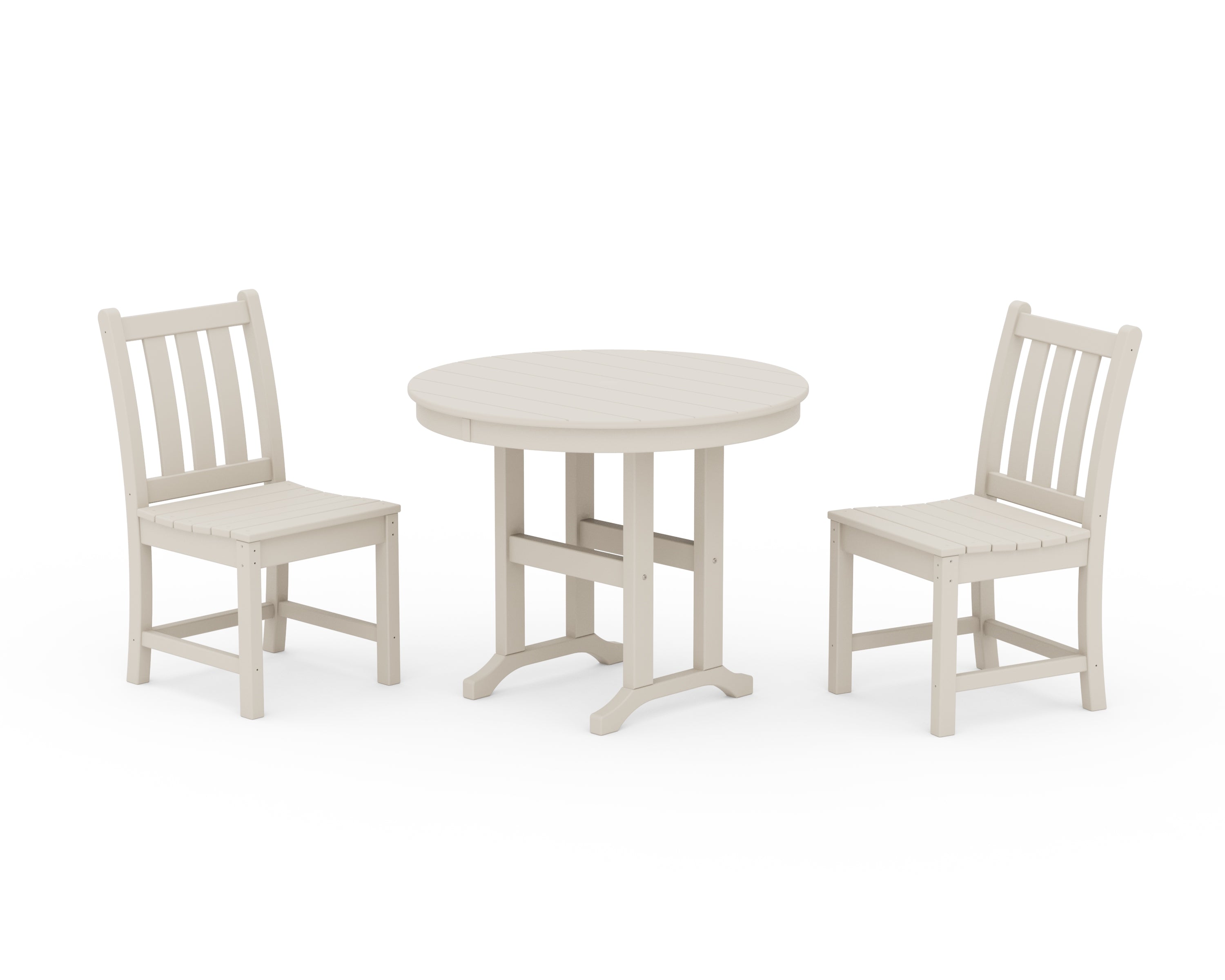 POLYWOOD® Traditional Garden Side Chair 3-Piece Round Dining Set in Sand