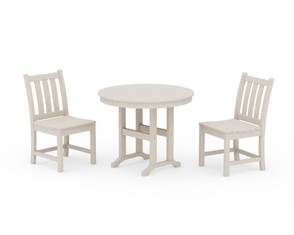 POLYWOOD® Traditional Garden Side Chair 3-Piece Round Dining Set in Sand