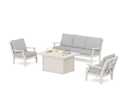 POLYWOOD® Braxton Deep Seating Fire Pit Table Set in Sand / Granite