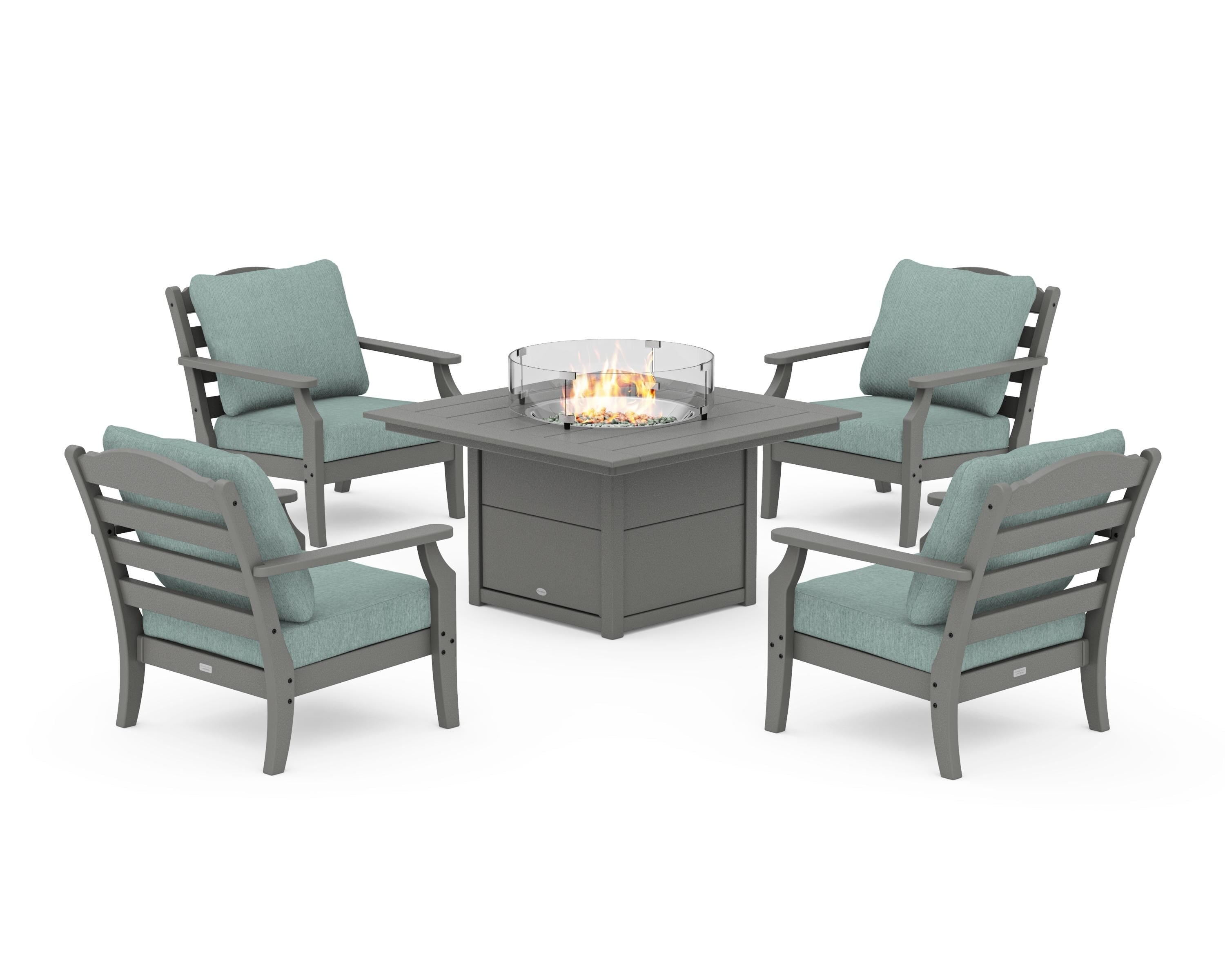 Draper James™ by  POLYWOOD® Savannah 5-Piece Deep Seating Set with Fire Pit Table in Slate Grey / Glacier Spa