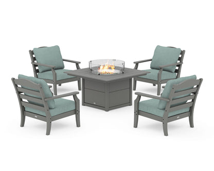 Draper James™ by  POLYWOOD® Savannah 5-Piece Deep Seating Set with Fire Pit Table in Slate Grey / Glacier Spa