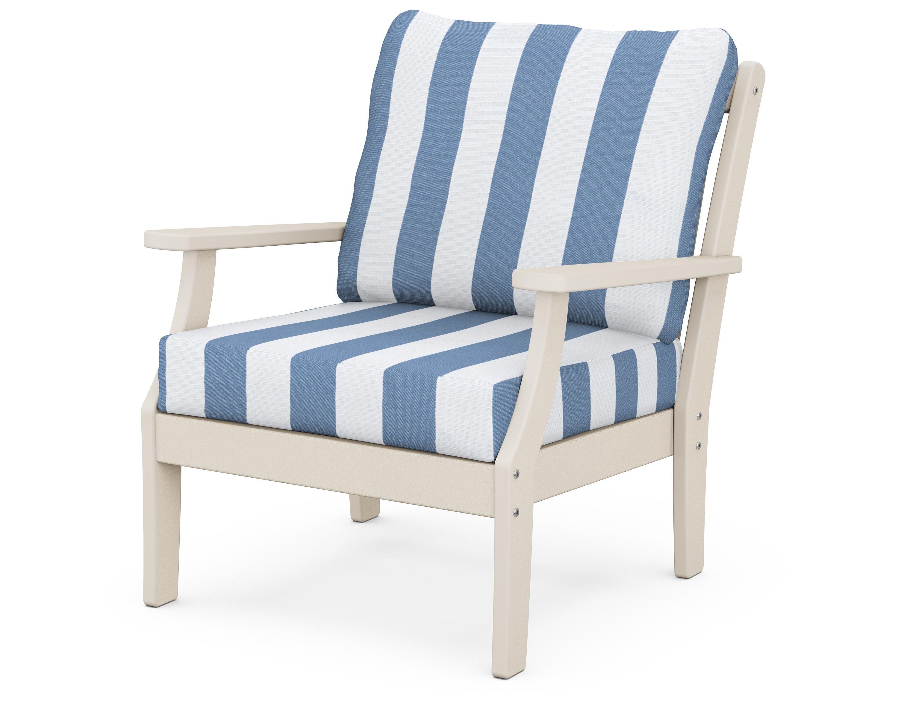 POLYWOOD® Braxton Deep Seating Chair in Sand / Cabana Stripe Sky Blue