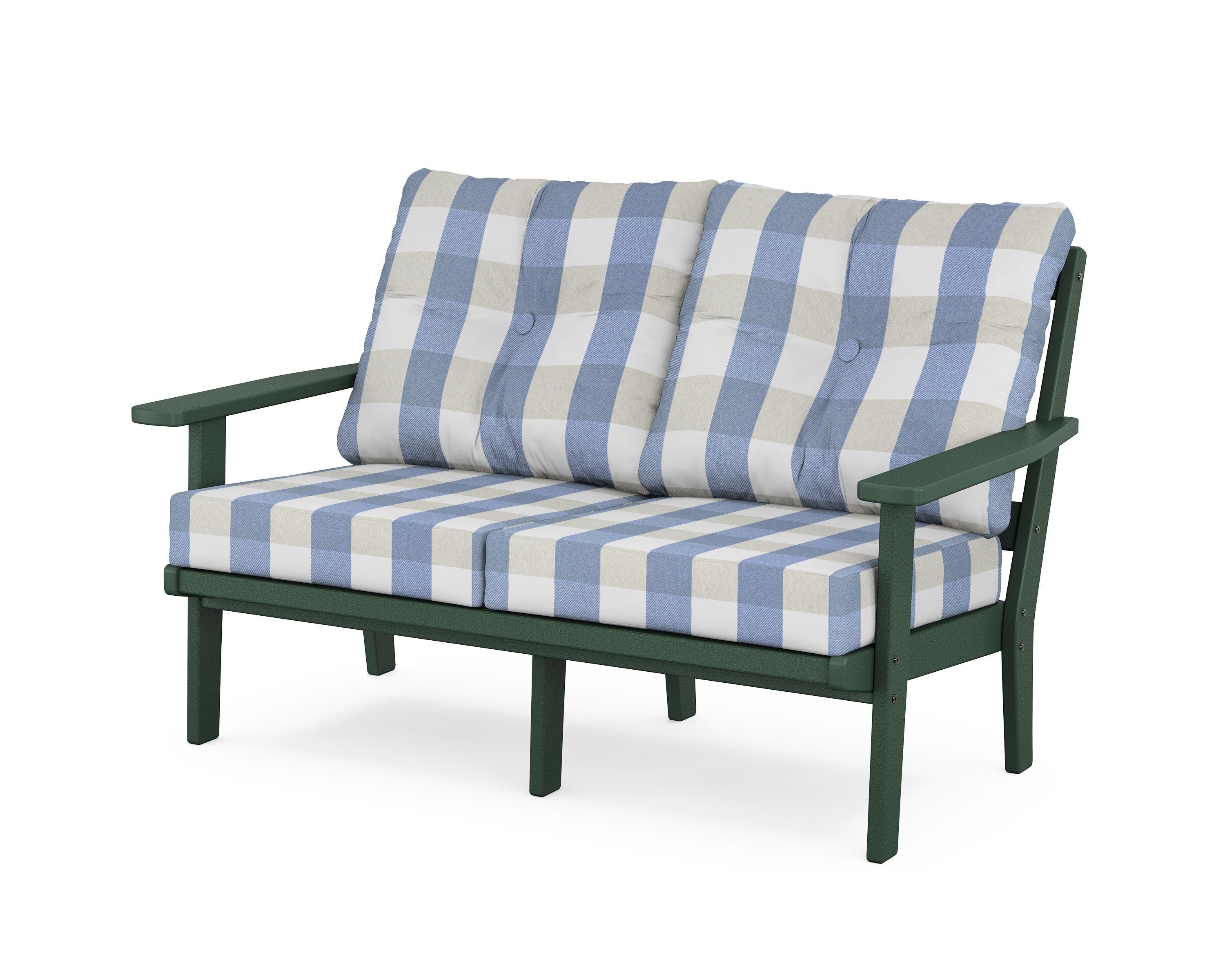 POLYWOOD® Prairie Deep Seating Loveseat in Green / Buffalo Plaid Sky Blue