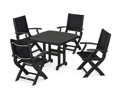 POLYWOOD® Coastal Folding Chair 5-Piece Dining Set in Black / Black Sling