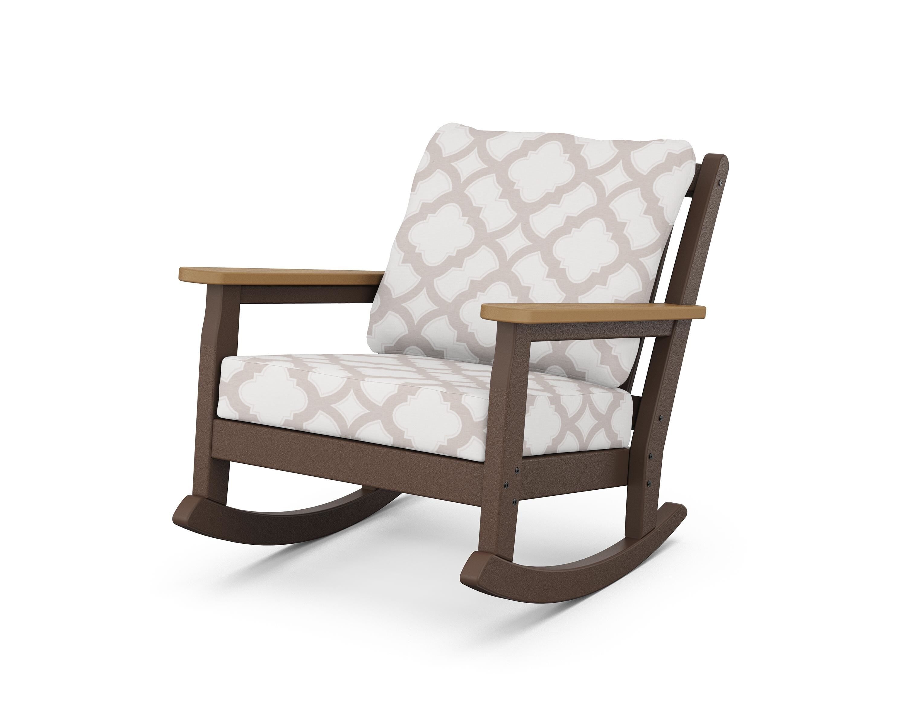 POLYWOOD® Chippendale Deep Seating Rocking Chair in Mahogany / Natural / Trellis Dune Burlap