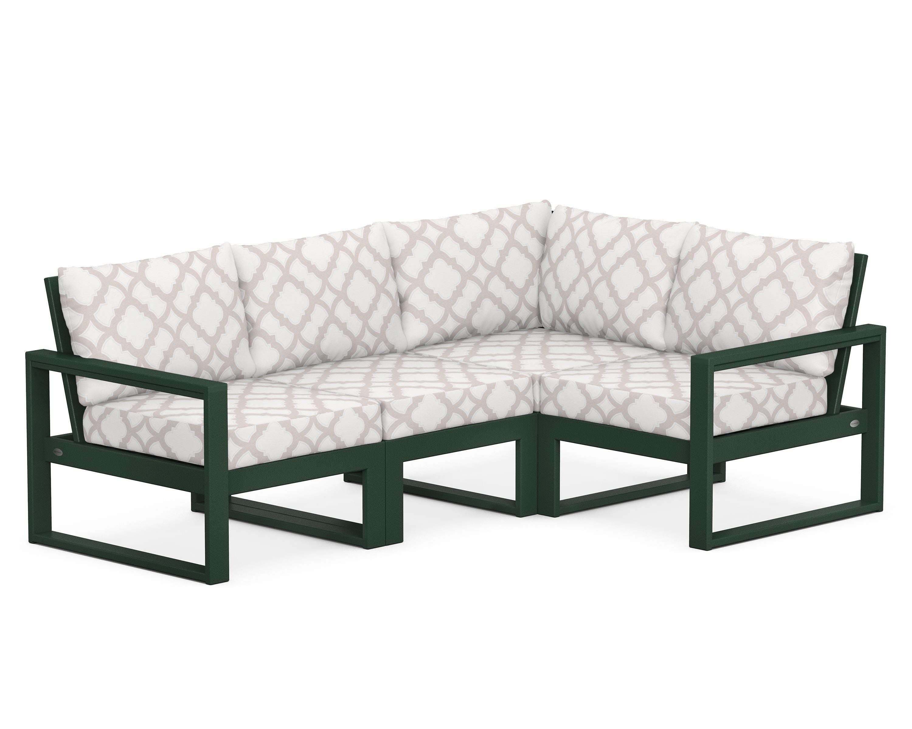 POLYWOOD® EDGE 4-Piece Modular Deep Seating Set in Green / Trellis Dune Burlap