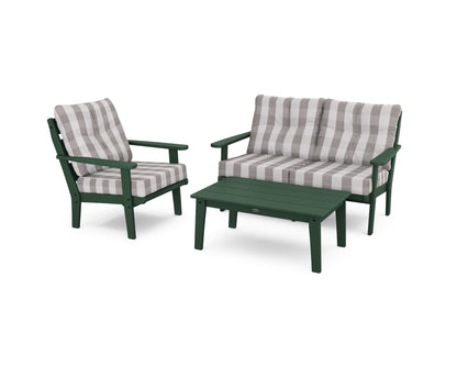 POLYWOOD® Lakeside 3-Piece Deep Seating Set in Green / Buffalo Plaid Grey Mist