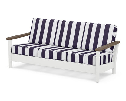 POLYWOOD® Harbour Deep Seating Sofa in White / Kona / Cabana Stripe Navy