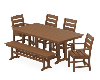 POLYWOOD® Lakeside 6-Piece Farmhouse Dining Set with Bench in Teak