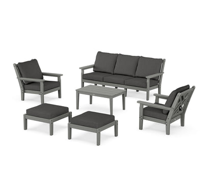 POLYWOOD® Chippendale 6-Piece Lounge Sofa Set in Slate Grey / Spectrum Carbon