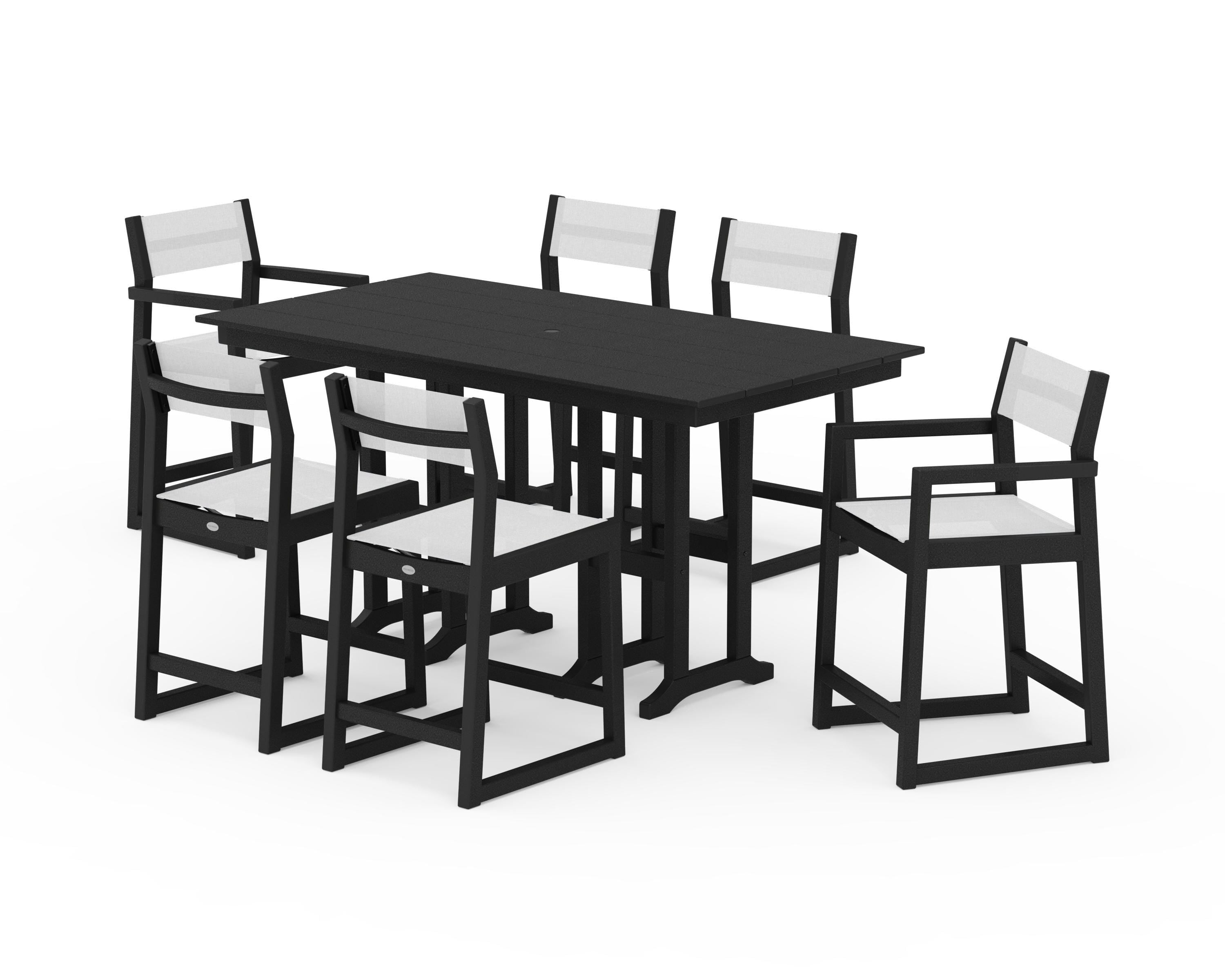 POLYWOOD® EDGE Sling 7-Piece Farmhouse Counter Set in Black / White Sling