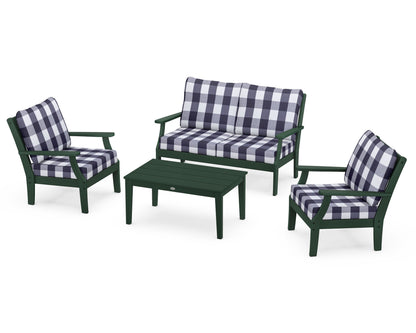 POLYWOOD® Braxton 4-Piece Deep Seating Chair Set in Green / Buffalo Plaid Navy
