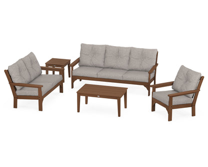 POLYWOOD® Vineyard 5 Piece Deep Seating Set in Teak / Weathered Tweed