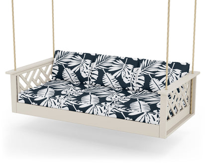 POLYWOOD® Chippendale Daybed Swing in Sand / Leaf Marine Indigo