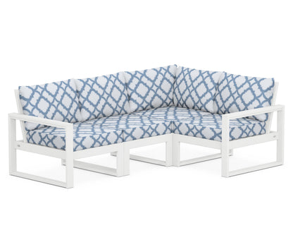 POLYWOOD® EDGE 4-Piece Modular Deep Seating Set in White / Trellis Sky Blue