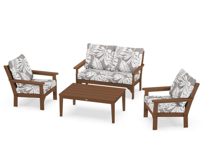 POLYWOOD® Vineyard 4-Piece Deep Seating Set in Teak / Leaf Grey Mist