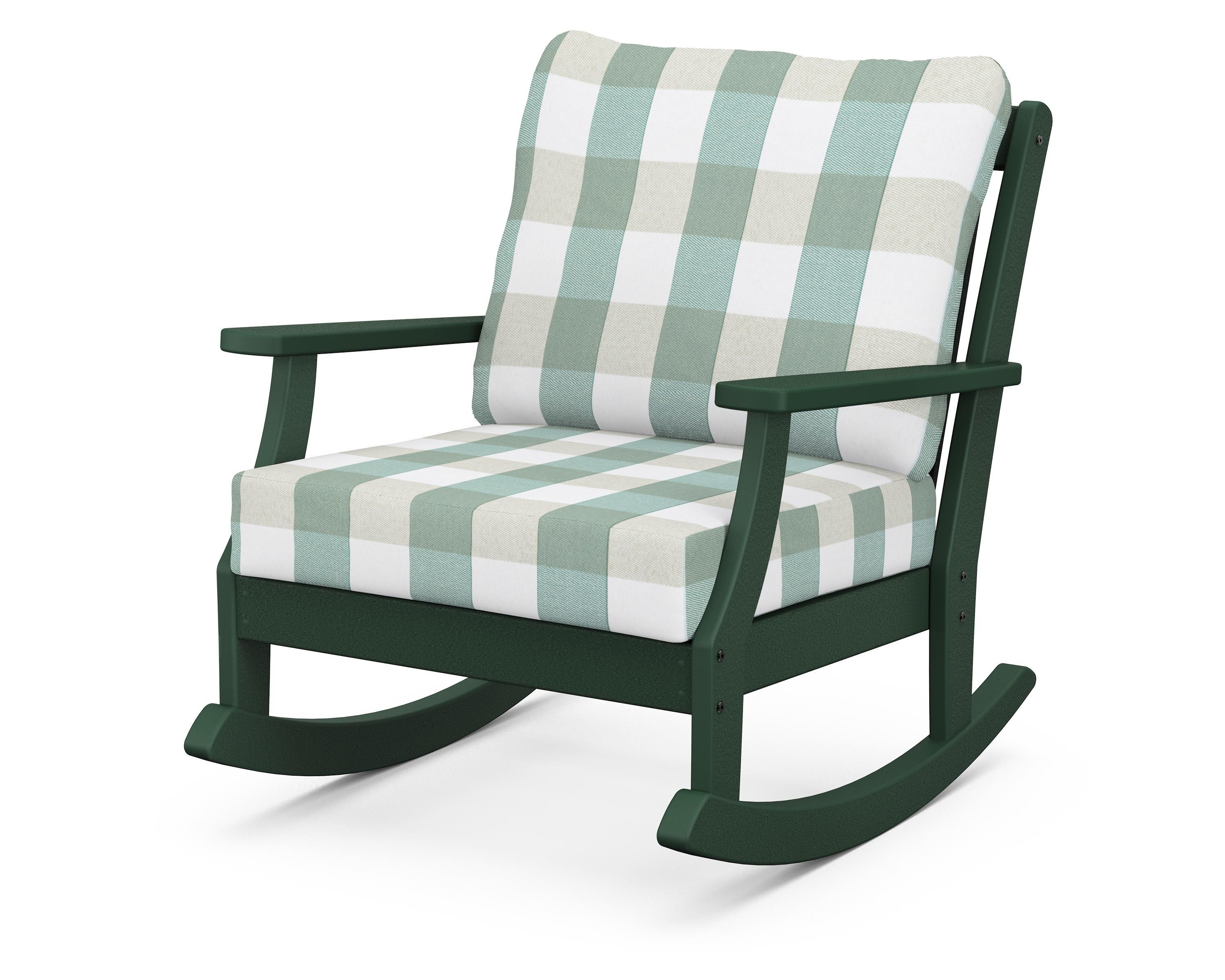 POLYWOOD® Braxton Deep Seating Rocking Chair in Green / Buffalo Plaid Glacier Spa