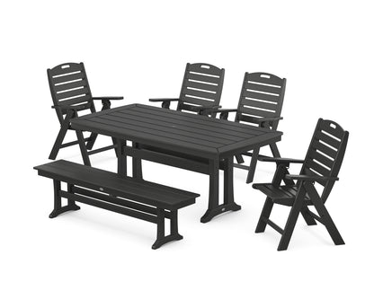 POLYWOOD® Nautical Highback 6-Piece Dining Set with Trestle Legs and Bench in Black