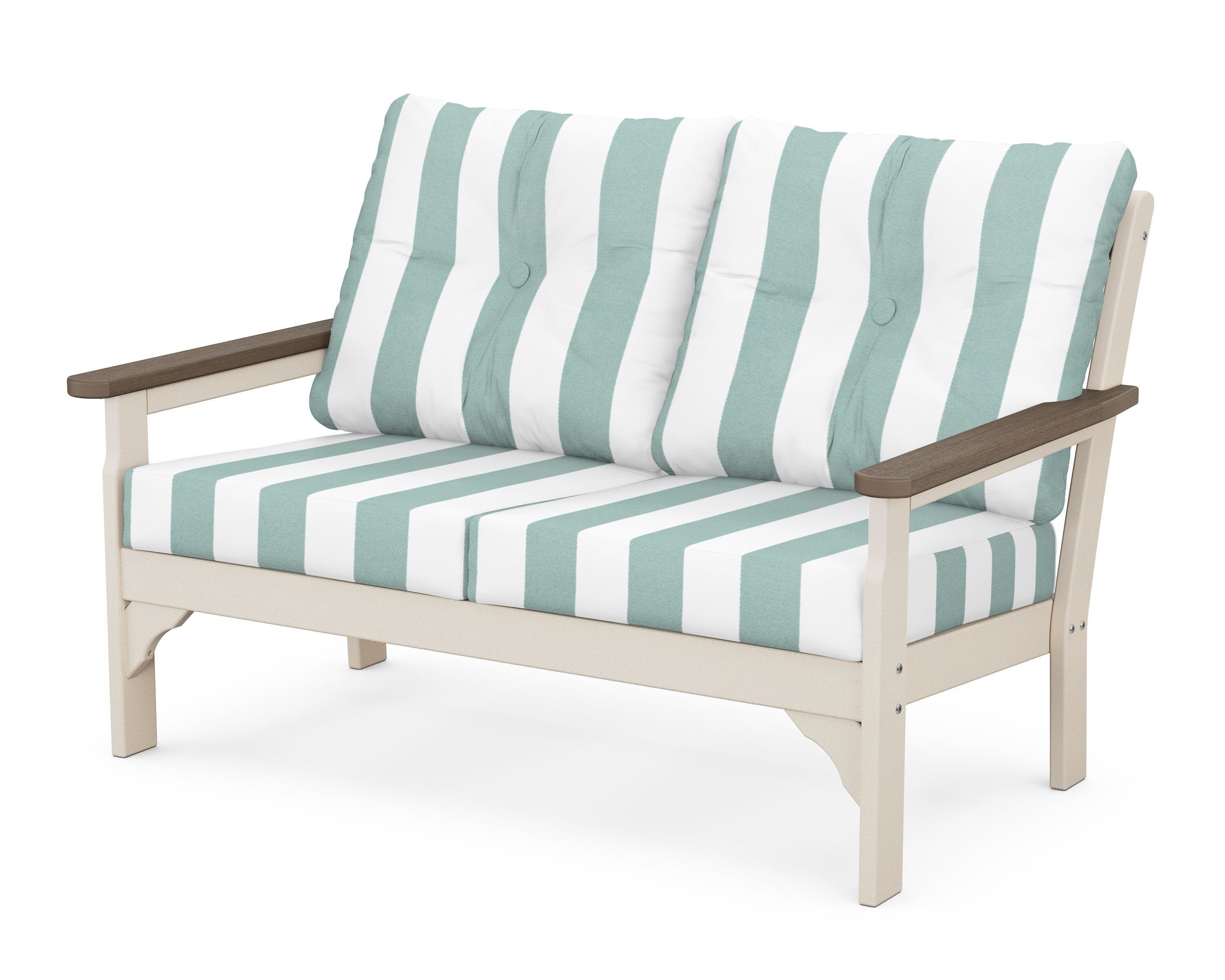 POLYWOOD® Vineyard Deep Seating Loveseat in Sand / Kona / Cabana Stripe Glacier Spa