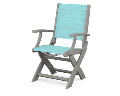POLYWOOD® Coastal Folding Chair in Slate Grey / Dupioni Aquamarine Sling