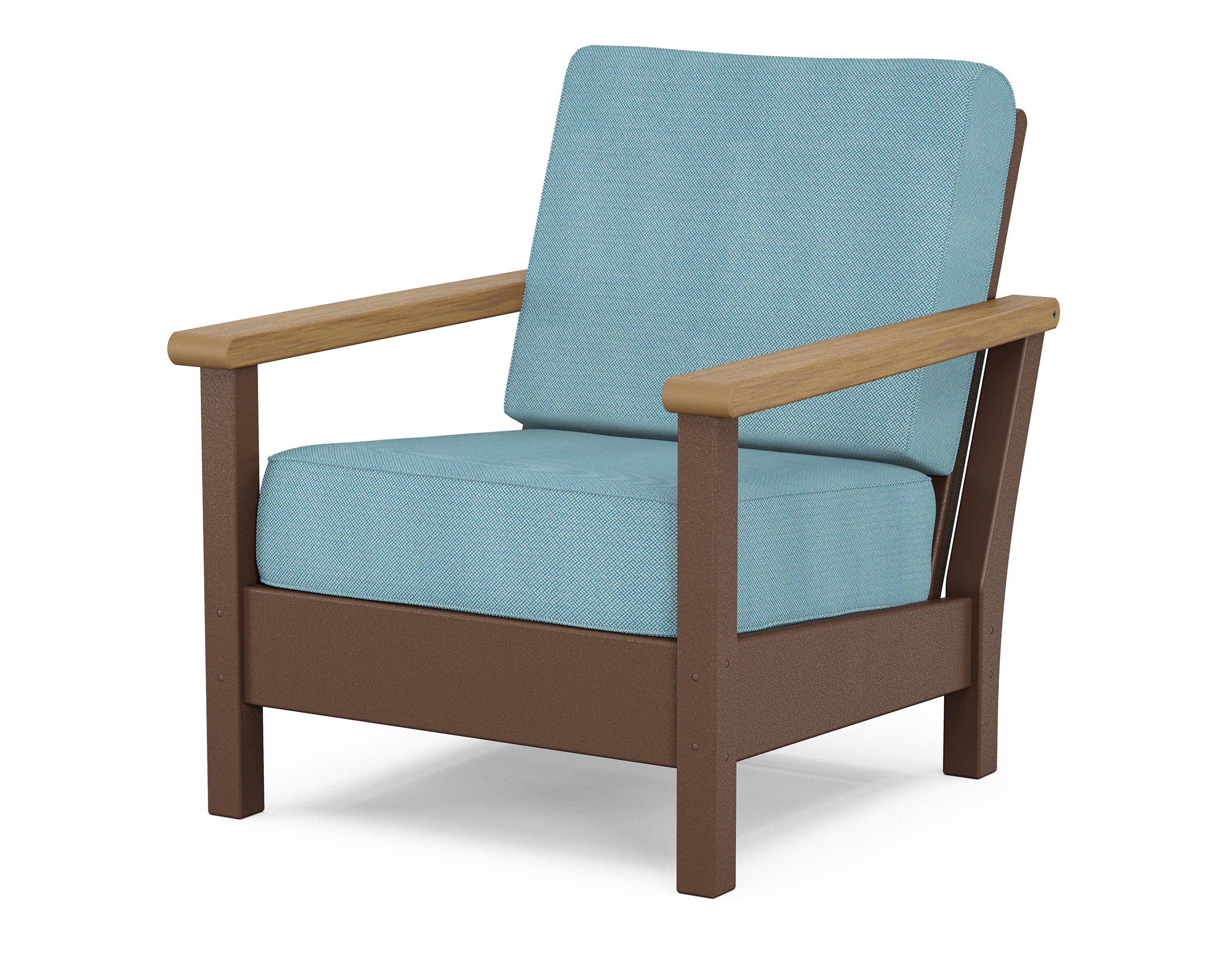 POLYWOOD® Harbour Deep Seating Chair in Mahogany / Natural / Lattice Sky Blue