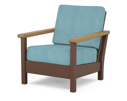 POLYWOOD® Harbour Deep Seating Chair in Mahogany / Natural / Lattice Sky Blue